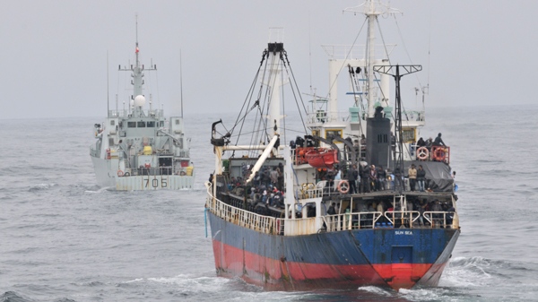 The MV Sun Sea is seen here with Tamil migrants on board in this image provided by the Department of National Defense.