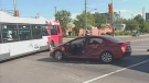 Two people complained of minor injuries after a car and OC Transpo bus crash on Ottawa's Merivale Road, Friday, August 13, 2010.