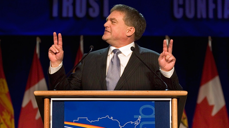 David Alward addresses the crowd after winning the leadership of the New Brunswick Progressive Conservative party in Fredericton on Saturday, Oct. 18, 2008. (Andrew Vaughan / THE CANADIAN PRESS)