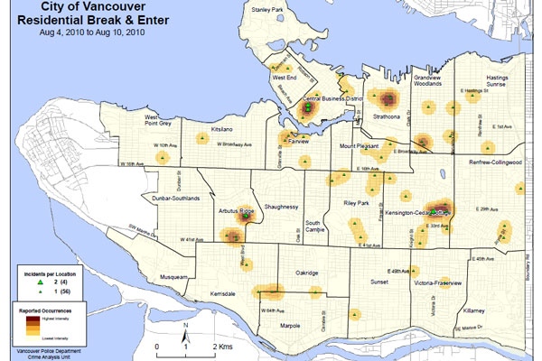 Reported break-ins across Vancouver from Aug. 4 to Aug. 10, 2010. (VPD)