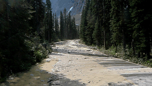 An icefall has closed Edith Cavell Road in Jasper National Park.