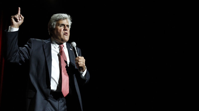 Entertainer Jay Leno performs his standup comedy act using topical issues at the Beau Rivage Resort & Casino in Biloxi, Miss., Saturday, Aug. 21, 2010. The one-show only concert was a benefit for Mississippi oil spill victims. (AP Photo/Rogelio V. Solis)