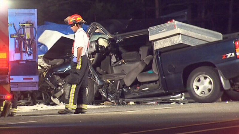 Emergency crews are on the scene after a fatal car collision in Caledon, Ont., on Saturday, Aug. 18, 2012.