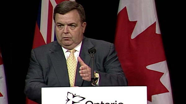 Ontario Finance Minister Dwight Duncan makes the pension announcement during a press conference at Queen's Park in Toronto, Tuesday, Aug. 24, 2010.