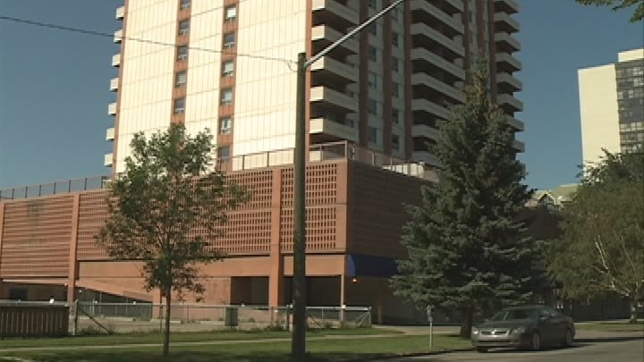 Saskatoon police say a man found dead Sunday at this downtown apartment building fell from an 11th floor balcony.