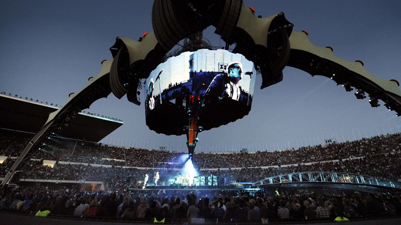 U2 performs in the Olympic Stadium in Helsinki, Finland, Friday, Aug. 20, 2010. (Lehtikuva / Mikko Stig)