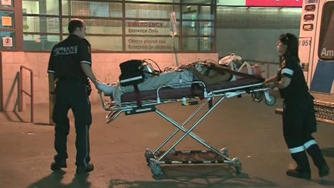 A shooting victim is carried into hospital, in this image taken from video.