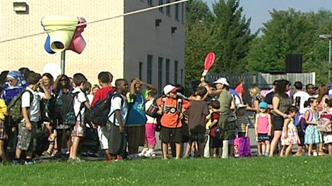 Students at Odyssey elementary school in Orleans return to class for the first day of school, Monday, Aug. 30, 2010.