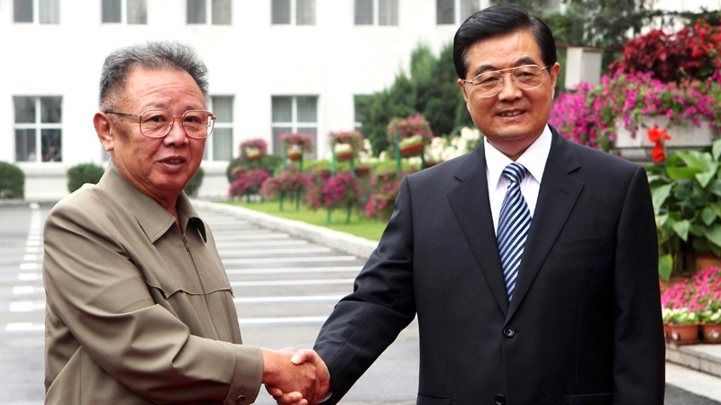 In this Friday Aug. 27, 2010 photo released by China's official Xinhua news agency, Chinese President Hu Jintao, right, meets with North Korean leader Kim Jong Il in Changchun, in northeast China's Jilin province. (Xinhua /  Ju Peng)