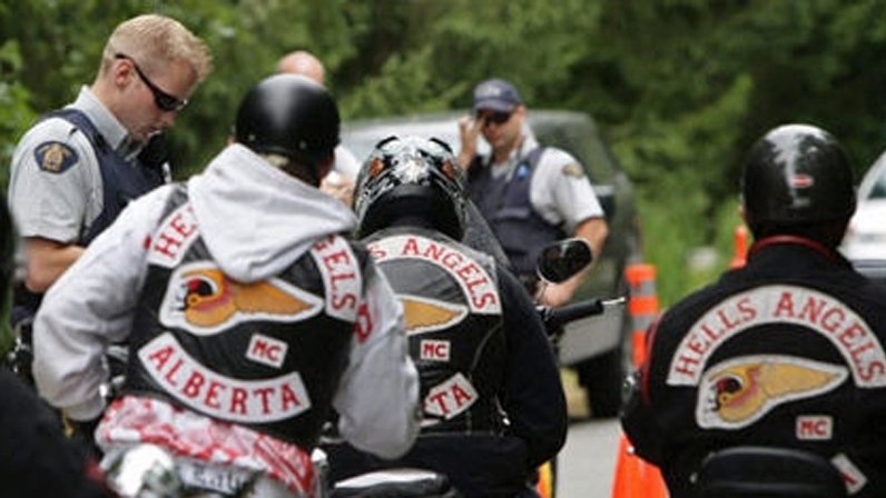 Hells Angels are seen stopped by police in this file photo. (CTV)