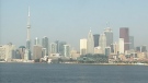 A hazy downtown Toronto skyline can be seen from Polson Pier as the extreme heat alert remains in effect, Tuesday, Aug. 31, 2010.