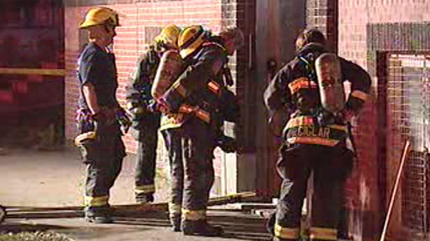 Fire crews work to extinguish a blaze in a Sherbrook Street apartment building. 