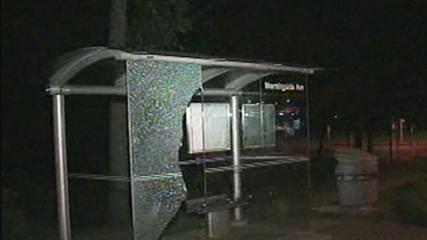 Smashed bus shelter