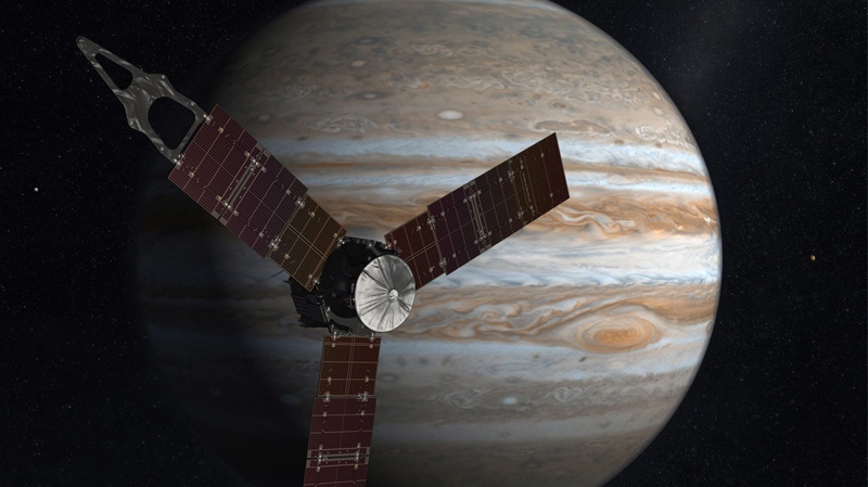 This undated image released by NASA shows an artist rendering of the Juno spacecraft circling Jupite