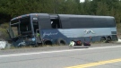 One person is dead after a crash involving this Greyhound bus on Highway 7 just west of Carleton Place Friday, Sept. 7, 2012. (courtesy Karen Rocznik)
