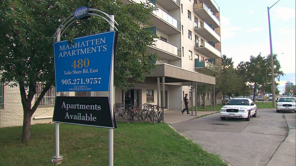 Peel Regional Police investigate an apartment building in Mississauga