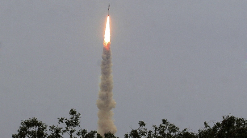 India's Polar Satellite Launch Vehicle PSLVC-21 lifts off in Sriharikota on Sept. 9, 2012.