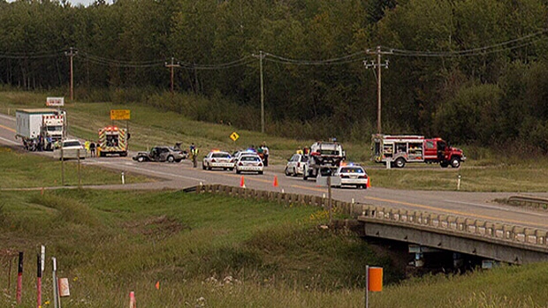 Boyle RCMP say it appears driver error may be to blame in a crash that killed two people and injured two others – including a young boy – on Highway 63. PHOTO: Ian Wills.