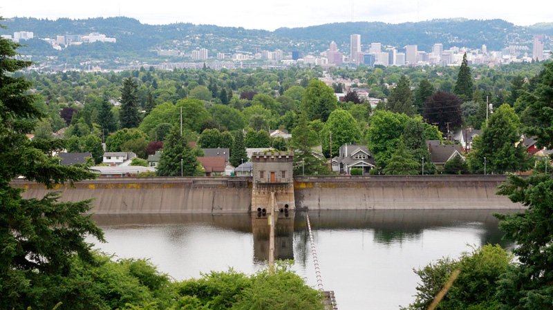 This June 29, 2011 shows Portland's reservoir No. 6 in Mount Tabor Park in Portland, Ore.