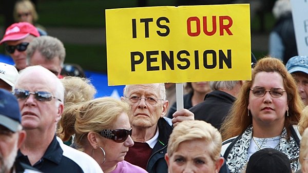 Nortel pensioners rally at Queen's Park in Toronto on Wednesday, September 15, 2010 to protest the handling of their pension funds by the Ontario government. (THE CANADIAN PRESS/Darren Calabrese)