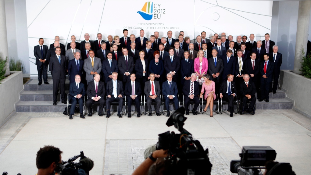 EU financial ministers pose for the group photo