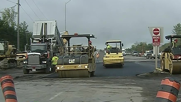 Crews work to repair a sinkhole that closed the westbound lanes of Highway 174 for almost two weeks. 