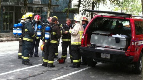 Fire and Rescue crews return to the site of a chemical reaction in downtown Vancouver. Sept. 18, 2010. (CTV)