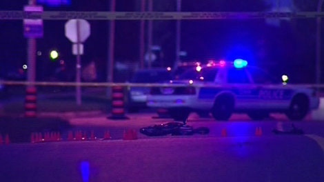 Police investigate after a child riding his bike was struck on Medhurst Drive, Sunday, Sept. 19, 2010.