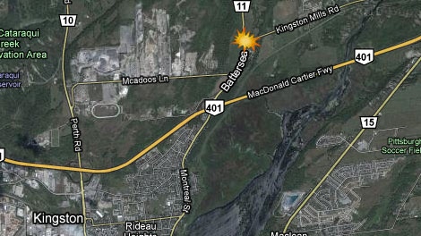 Two people were killed when their vehicle collided with a tractor trailer at Battersea and Kingston Mills Road in Kingston, Monday, Sept. 20, 2010. The intersection is seen in this Google Map.