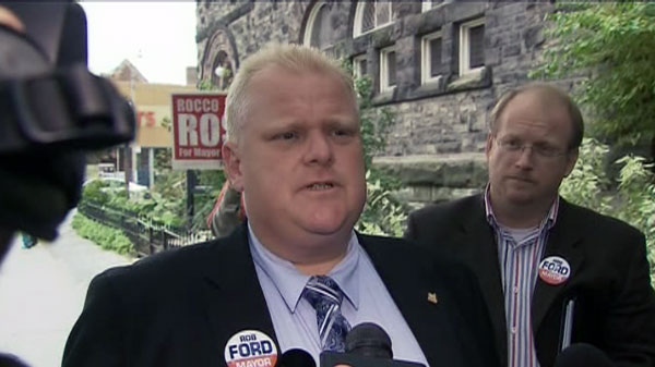 Coun. Rob Ford talks with reporters on Wednesday, Sept. 22, 2010.