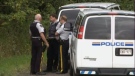 Police investigate the discovery of a body in Moncton's Mapleton Park Sunday afternoon. 