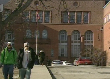Students walk outside Humberside Collegiate Institute in TOronto after a lockdown was lifted on Thursday, Jan. 31, 2008.
