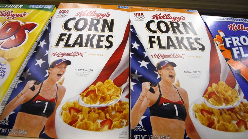 In a Wednesday, July 18, 2012 photo, Kellogg's cereals are on display at a Pittsburgh grocery market. (AP Photo/Gene J. Puskar)