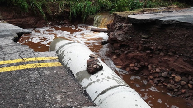 MyNews contributor Lynn Hefler sends in this image of a section of road washed out after a rain storm in Pictou County, N.S., Sunday, Sept. 22, 2012. 

