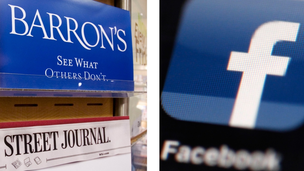 Barron's on display in New York and the Facebook logo.