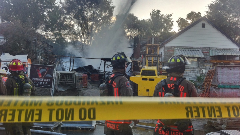 At least three homes were damaged, including one that was destroyed, in a fire on Byng Avenue on Tuesday, Sept. 25, 2012. (Ken Enlow / CTV Toronto)