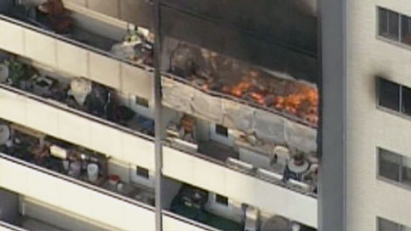 A closeup of the Wellesley St. highrise apartment fire from the CTV News helicopter on Friday, Sept. 24, 2010.