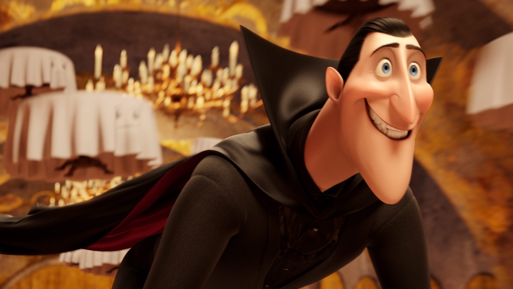 This image released by Sony Pictures shows Dracula, voiced by Adam Sandler, in a scene from Sony Pic