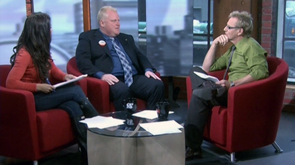 Mayoral candidate Rob Ford appears on CP24 Breakfast at 299 Queen Street West, Monday, Sept. 27, 2010.