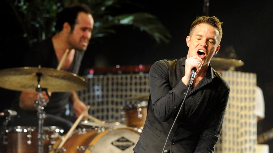 In this April 18, 2009 file photo, Brandon Flowers of The Killers performs during the band's headlin