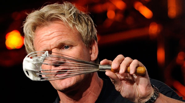 Gordon Ramsay, head chef on the show 'Kitchen Nightmares,' demonstrates to television critics how to make a Baked Alaska dessert at the FOX Television Critics Association summer press tour in Pasadena, Calif., Thursday, Aug. 6, 2009. (AP / Chris Pizzello)