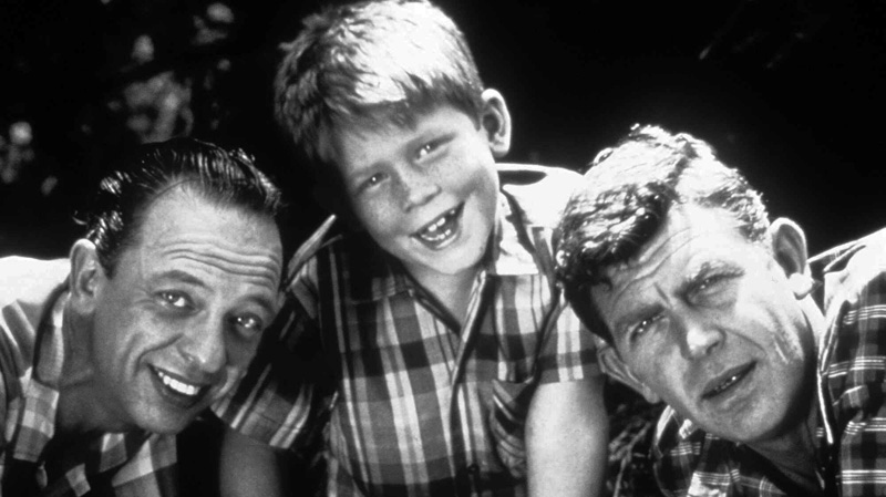This undated file image shows, from left, Don Knotts, Ron Howard and Andy Griffith.