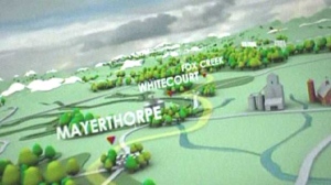 A still from a promotional video from Enbridge depicts the route the proposed Northern Gateway Pipeline will take through Alberta.