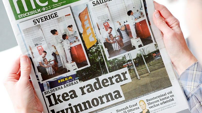 Daily Metro fronted with two images from Swedish and Saudi Arabian IKEA catalogue 