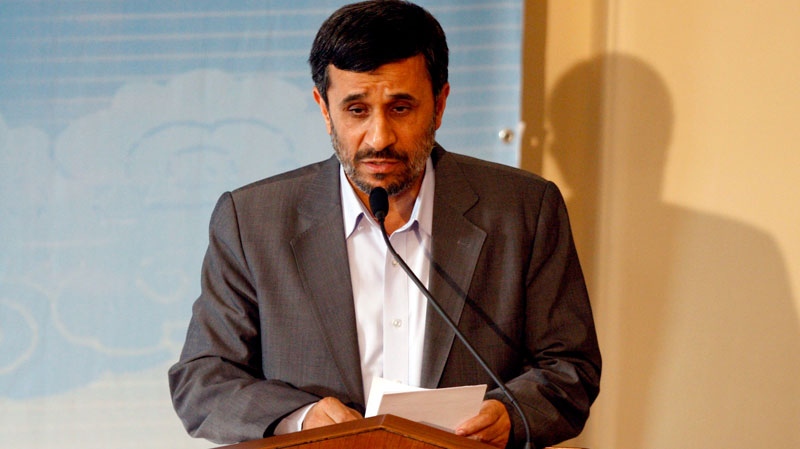 Iranian President Mahmoud Ahmadinejad, delivers a speech, after he awarded Iran's highest national medal to his Syrian counterpart Bashar Assad, in a ceremony in Tehran, Iran, Saturday, Oct. 2, 2010. (AP / Vahid Salemi)