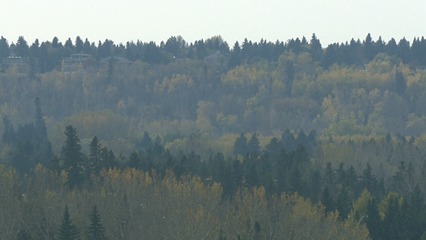 Edmonton's river valley was hazy on Sunday afternoon due to smoke from a wildfire burning in northeastern B.C.