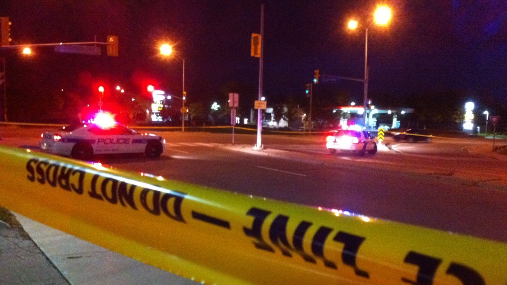 Police tape on Credit Valley Road.