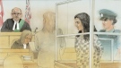 Sabrina Siconolfi (centre), 30, of Toronto appears in court on Tuesday, Oct. 5, 2010.