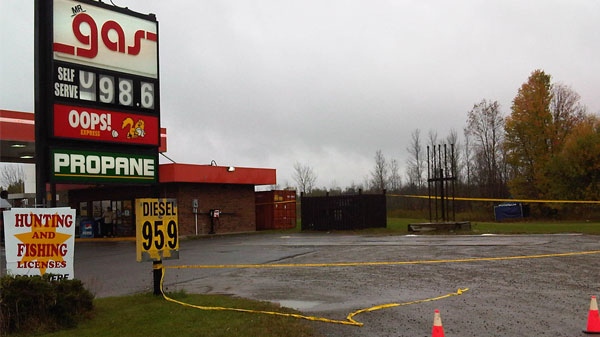 Police tape blocks off Mr. Gas on Highway 29, just north of Brockville, after human remains were found, Wednesday, Oct. 6, 2010.