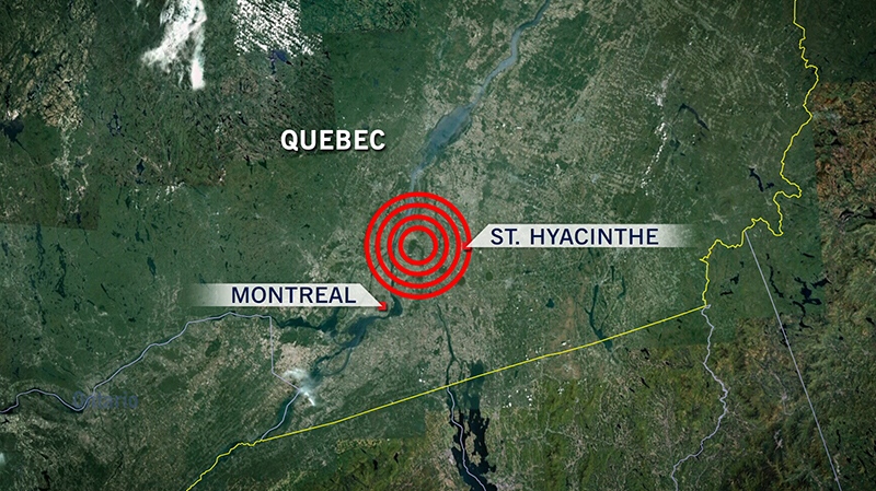 Map of the approximate location of the earthquake that rattled Montreal, early Wednesday, Oct. 10, 2012.